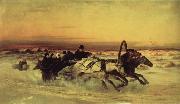unknow artist Oil undated a Wintertroika in the gallop in sunset Sweden oil painting reproduction